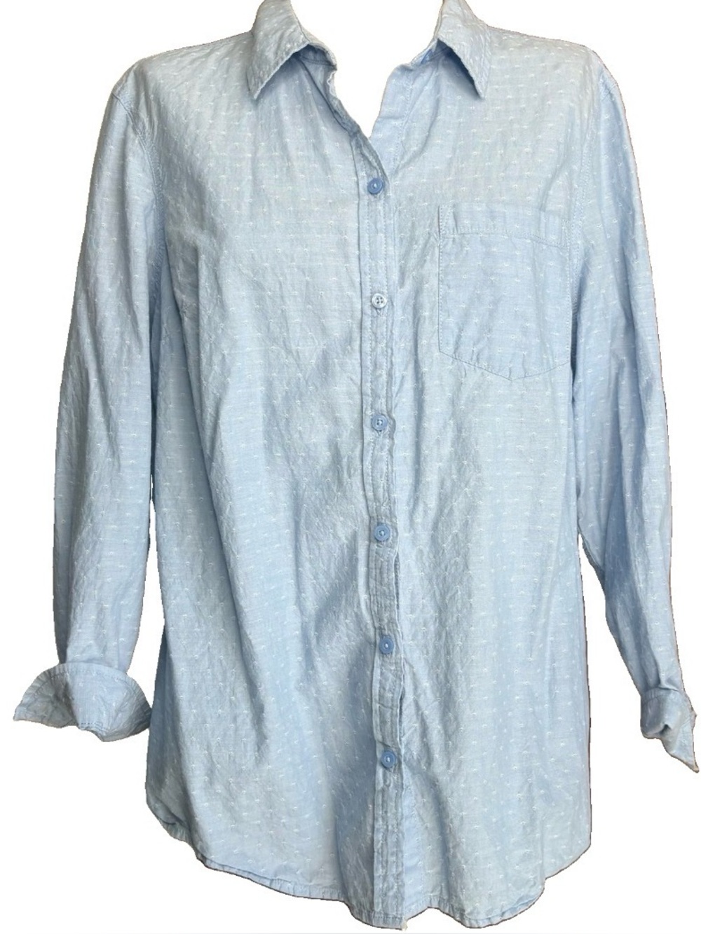 Faded Glory Blue Cotton Textured Button Down Shirt